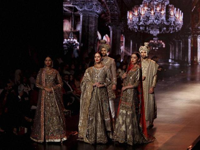 Models in creations by Pakistani designer Mohsin Naveed Ranjha at Bridal Couture Week 2016. (AP) Models in creations by Pakistani designer Mohsin Naveed Ranjha at Bridal Couture Week 2016. (AP)