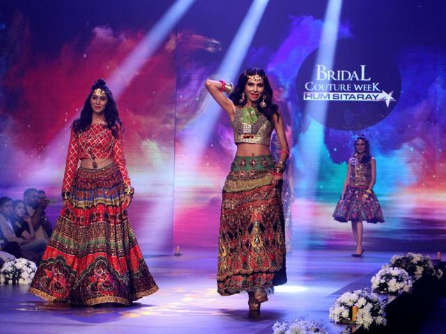 Models present creations by Pakistani designing label Rang Ja Concepts. (AP) Models present creations by Pakistani designing label Rang Ja Concepts. (AP)
