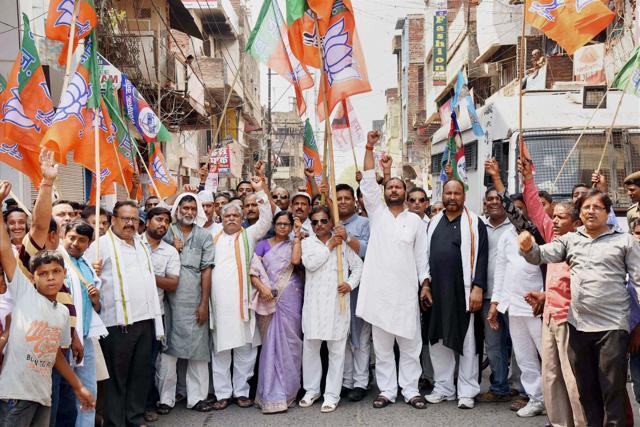 BJP workers protest against the Bihar government over Aditya Sachdeva’s death in Gaya. (PTI)