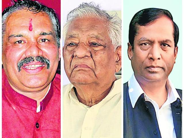 (Left to right) Vijay Sampla, Chunni Lal Bhagat and Som Parkash. (HT Photo) (Left to right) Vijay Sampla, Chunni Lal Bhagat and Som Parkash. (HT Photo)