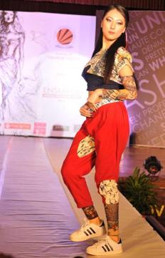 A student poses during the fashion show at LPU near Jalandhar. (Pardeep Pandit/HT Photo )