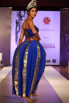 An LPU student ramp-walking in a stunning outfit. (Pardeep Pandit/HT Photo)