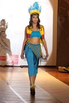 Colourful tribal themed outfits were presented during the show. (Pardeep Pandit/HT Photo)