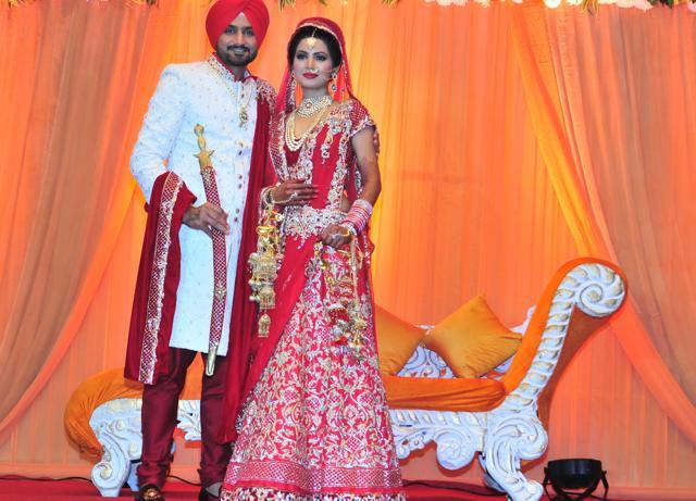 Geeta Basra (2015): Cricketer Harbhajan Singh’s marriage to the actor madeheadlines for quite some time. The couple had functions in Delhi and Jalandhar. Designer Archana Kochhar created Geeta’s trousseau, which included the deep red lehenga she wore on her wedding day. (Pardeep Pandit/ HT Photo)