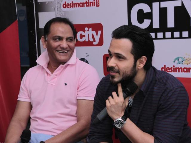 Former Indian captain Mohammad Azharuddin and Bollywood star Emraan Hashmi visited HT House to promote the upcoming biopic, Azhar, on Monday. (Shivam Saxena/HT photo) 