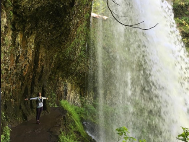 The waterfall trail, a moment of peace: Nimrat enjoys her holiday. 