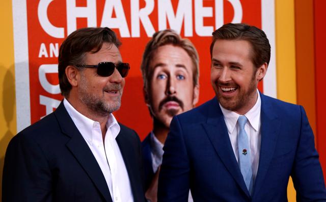Cast members Russell Crowe and Ryan Gosling pose at the premiere of The Nice Guys in Hollywood. (REUTERS) Cast members Russell Crowe and Ryan Gosling pose at the premiere of The Nice Guys in Hollywood. (REUTERS)