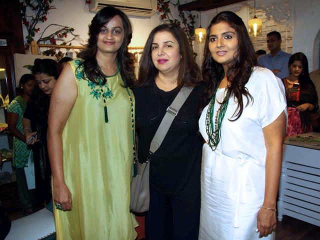 Farah Khan poses with store owners Jyoti and Bhumika in Mumbai at the launch of their designer store. (AFP) Farah Khan poses with store owners Jyoti and Bhumika in Mumbai at the launch of their designer store. (AFP)