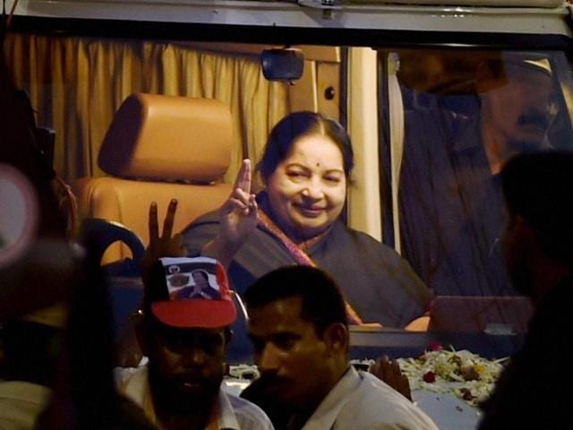 AIADMK supremo and chief minister J Jayalalithaa during an election rally in Chennai.(PTI Photo)