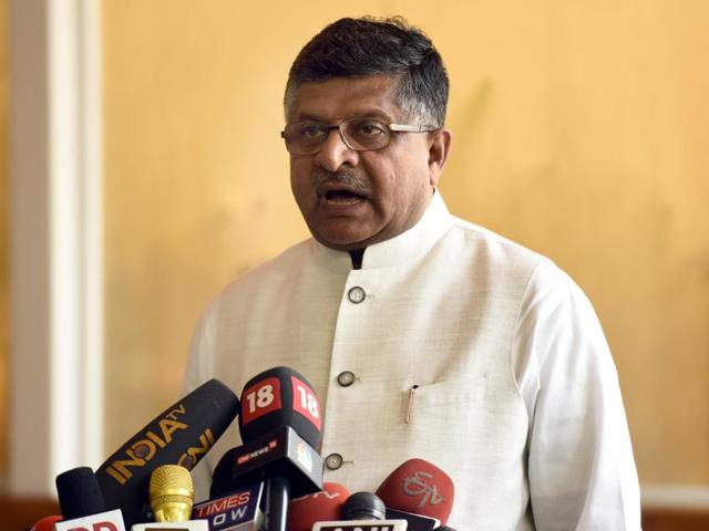 Minister of communications and information technology, Ravi Shankar Prasad, speaks during the parliament session in New Delhi. (Hindustan Times) Minister of communications and information technology, Ravi Shankar Prasad, speaks during the parliament session in New Delhi. (Hindustan Times)