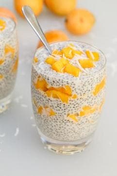 Coconut water combined with mango and chia seeds has high nutritional value. (Pinterest/Vegetarian Gastronomy) Coconut water combined with mango and chia seeds has high nutritional value. (Pinterest/Vegetarian Gastronomy)