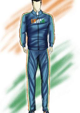 Designer Kunal Rawal smartly uses the colours of the national flag by making the border of the silhouette of the uniform in orange, white and green stripes.