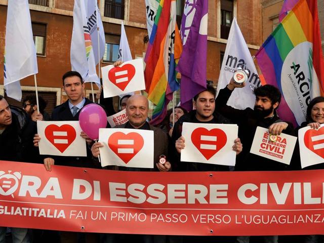 Italy's parliament gave a green light for the introduction of gay civil unions in the last major Western country not to legally recognise same-sex relationships. (AFP Photo) Italy's parliament gave a green light for the introduction of gay civil unions in the last major Western country not to legally recognise same-sex relationships. (AFP Photo)