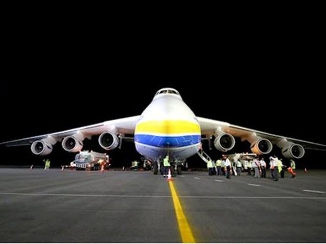 World’s largest cargo plane, Antonov An-225 Mriya, landed at Hyderabad airport on May 13, 2016.(ANI)