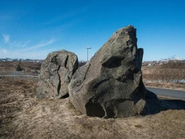 A boulder in Reykjavik, Iceland, that many believe is an elf palace. (AFP) A boulder in Reykjavik, Iceland, that many believe is an elf palace. (AFP)