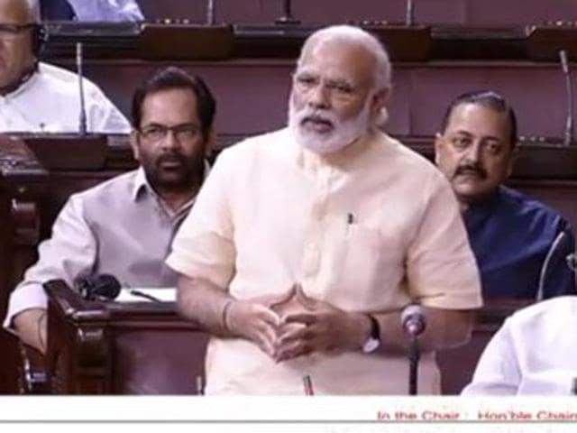 PM Modi making farewell speech for retiring MPs in Rajya Sabha on May 13, 2016. (ANI) PM Modi making farewell speech for retiring MPs in Rajya Sabha on May 13, 2016. (ANI)