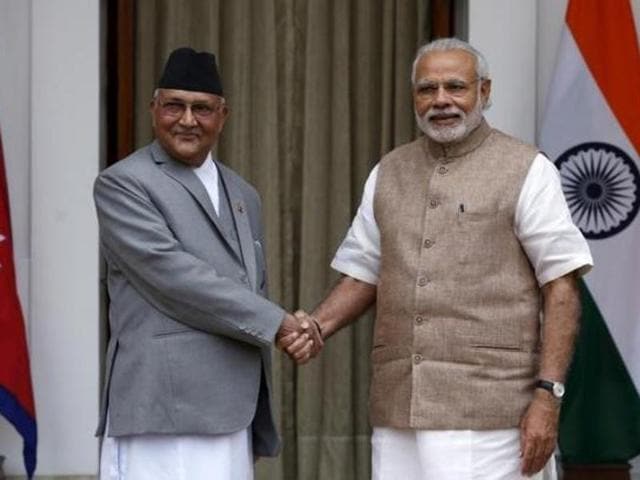 File photo of Nepal Prime Minister KP Sharma Oli (left) with his Indian counterpart Narendra Modi in New Delhi in February 2016.(Reuters) File photo of Nepal Prime Minister KP Sharma Oli (left) with his Indian counterpart Narendra Modi in New Delhi in February 2016.(Reuters)