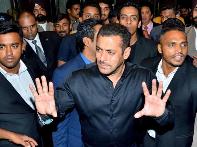 Salman Khan arrived fashionably late at the bash. (Yogen Shah/HT PHOTO) 