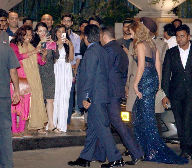 Salman Khan and Iulia Vantur attended Preity Zinta’s reception together on Friday. (Yogen Shah/HT photo) Salman Khan and Iulia Vantur attended Preity Zinta’s reception together on Friday. (Yogen Shah/HT photo)