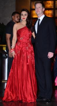Preity Zinta and Gene Goodenough at their wedding reception on Friday. (Yogen Shah/HT photo) Preity Zinta and Gene Goodenough at their wedding reception on Friday. (Yogen Shah/HT photo)