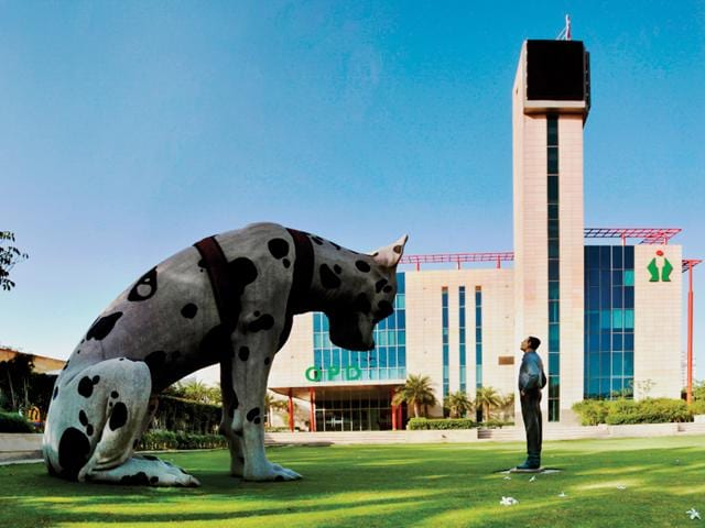 Democracy Dog, an installation by artist Ved Gupta at the the Fortis Memorial Research Institute, Gurgaon