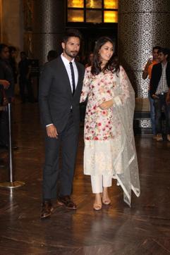 Actor Shahid Kapoor and his wife Mira Rajput during the wedding reception of Preity Zinta and Gene Goodenough in Mumbai. (IANS) Actor Shahid Kapoor and his wife Mira Rajput during the wedding reception of Preity Zinta and Gene Goodenough in Mumbai. (IANS)