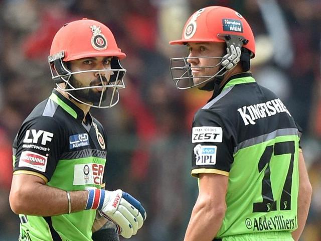 Royal Challengers Bangalore Virat Kohli and AB De Villiers during the IPL T20 match against Gujarat Lions. (PTI Photo) Royal Challengers Bangalore Virat Kohli and AB De Villiers during the IPL T20 match against Gujarat Lions. (PTI Photo)