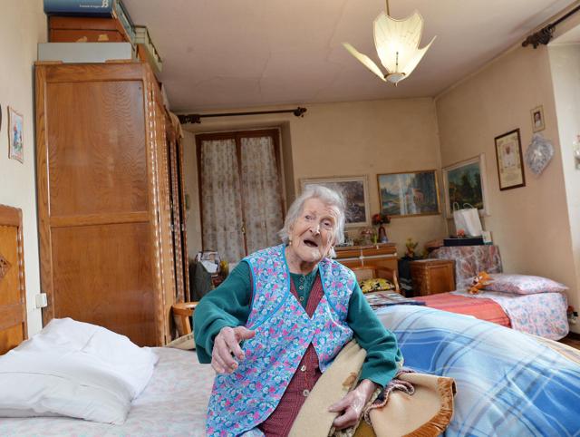 Emma Morano sits on her bed in her apartment in Verbania. (AP) Emma Morano sits on her bed in her apartment in Verbania. (AP)