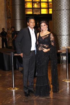 Actress Lara Dutta along with her husband, tennis player Mahesh Bhupathi, during the wedding reception of Preity Zinta and Gene Goodenough. (IANS) Actress Lara Dutta along with her husband, tennis player Mahesh Bhupathi, during the wedding reception of Preity Zinta and Gene Goodenough. (IANS)