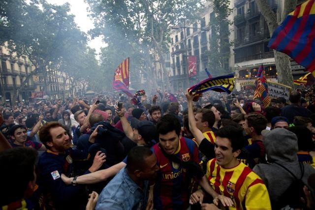 FC Barcelona supporters celebrate their team's victory in Barcelona, Spain. (AP) FC Barcelona supporters celebrate their team's victory in Barcelona, Spain. (AP)