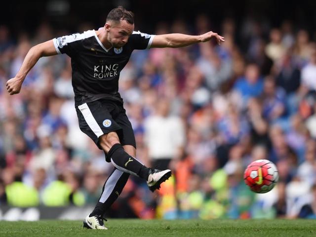 Danny Drinkwater scores the first goal for Leicester City. (Reuters Photo) Danny Drinkwater scores the first goal for Leicester City. (Reuters Photo)