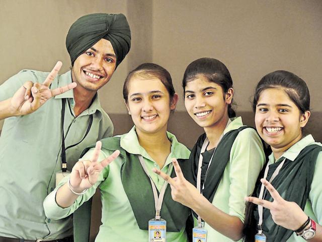 (From left) Harshpreet, Pawandeep, Chenu Bala and Vaishali in a jubilant mood in Ludhiana on Saturday. (Sikander Singh Chopra/HT) (From left) Harshpreet, Pawandeep, Chenu Bala and Vaishali in a jubilant mood in Ludhiana on Saturday. (Sikander Singh Chopra/HT)