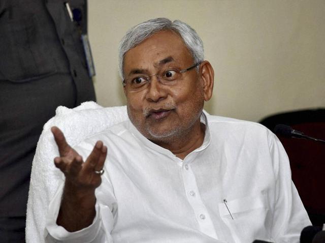 Bihar chief minister Nitish Kumar interacts with journalists during a press conference in Patna.(PTI)