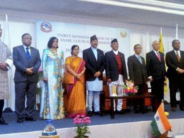Saarc nations’ representatives at the 37th Ministerial Meeting in Pokhara, Nepal. (PTI Photo/Twitter) Saarc nations’ representatives at the 37th Ministerial Meeting in Pokhara, Nepal. (PTI Photo/Twitter)