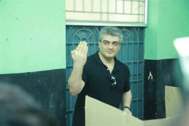 Ajith casts his vote during the assembly elections on Monday. (Twitter)