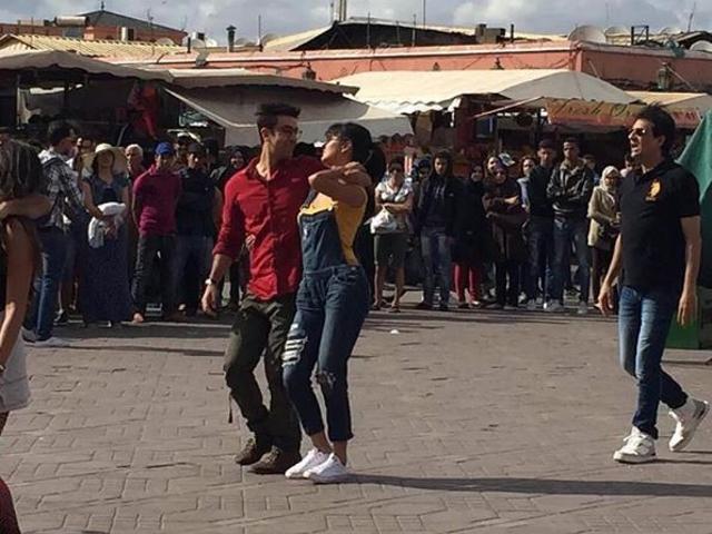 Ranbir and Katrina practice for a song sequence. (Twitter)