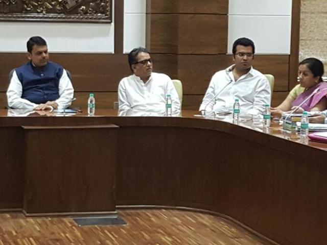 Maharashtra CM Devendra Fadnavis at a meeting in Delhi on Monday.