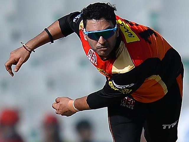 Yuvraj interacted with a group of cancer survivors after Sunrisers Hyderabad’s win over Kings XI Punjab on Sunday. (AFP) Yuvraj interacted with a group of cancer survivors after Sunrisers Hyderabad’s win over Kings XI Punjab on Sunday. (AFP)