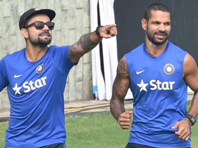 A file photo of Indian cricketers Virat Kohli and Shikhar Dhawan.(PTI Photo) A file photo of Indian cricketers Virat Kohli and Shikhar Dhawan.(PTI Photo)