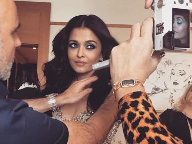 Aishwarya Rai Bachhan prepares for yet another stunning appearance at the Cannes red carpet.(Instagram/charlottewillermakeup)