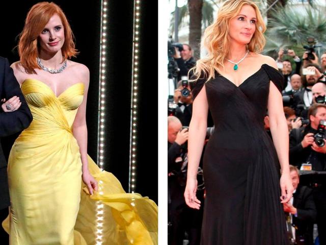 Hollywood stars Jessica Chastain and Julia Roberts.(Photo: Eric Gaillard (Reuters))