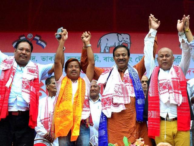 A BJP election rally held before the Assam assembly elections at Chaygaon. (PTI Photo)