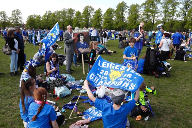 Leicester fans arrive in Victoria park. (AFP) Leicester fans arrive in Victoria park. (AFP)