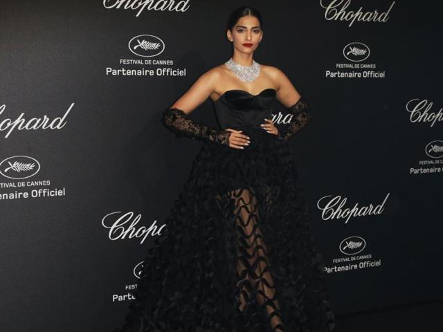 Sonam Kapoor flaunts a black Ralph and Russo gown at the Chopard 