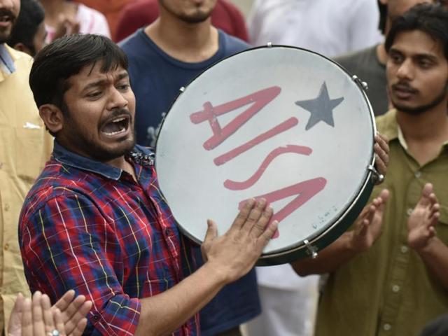 JNUSU president Kanhaiya Kumar during a protest in front of Admin Building at JNU in New Delhi on April 26. He and two other students were arrested under charges of sedition following the February 9 event at JNU. (Vipin Kumar / Hindustan Times) JNUSU president Kanhaiya Kumar during a protest in front of Admin Building at JNU in New Delhi on April 26. He and two other students were arrested under charges of sedition following the February 9 event at JNU. (Vipin Kumar / Hindustan Times)