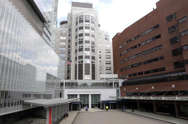 The main entrance of Massachusetts General Hospital is seen in Boston. (AP Photo)