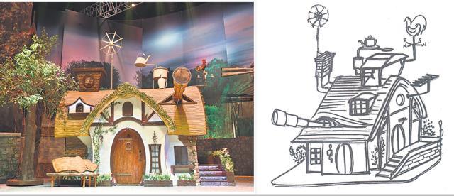 Protagonist Belle’s house with a telescope and windmill and its originally imagined sketch. (Photo: Aalok Soni/HT; Illustration courtesy: Varsha Jain )