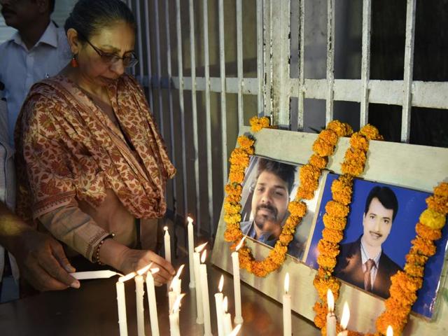 Photos of journalists Rajdeo Ranjan from Bihar and Akhilesh Pratap Singh from Jharkhand. (Saumya Khandelwal/HT Photo) Photos of journalists Rajdeo Ranjan from Bihar and Akhilesh Pratap Singh from Jharkhand. (Saumya Khandelwal/HT Photo)