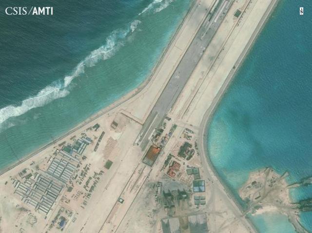 The center portion of the Subi Reef runway is shown in this Center for Strategic and International Studies (CSIS) Asia Maritime Transparency Initiative (Reuters) The center portion of the Subi Reef runway is shown in this Center for Strategic and International Studies (CSIS) Asia Maritime Transparency Initiative (Reuters)