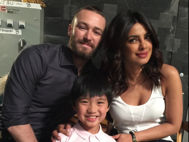 Ian Chen and Jack McLaughlin with Priyanka Chopra after the ABC Upfront performance.